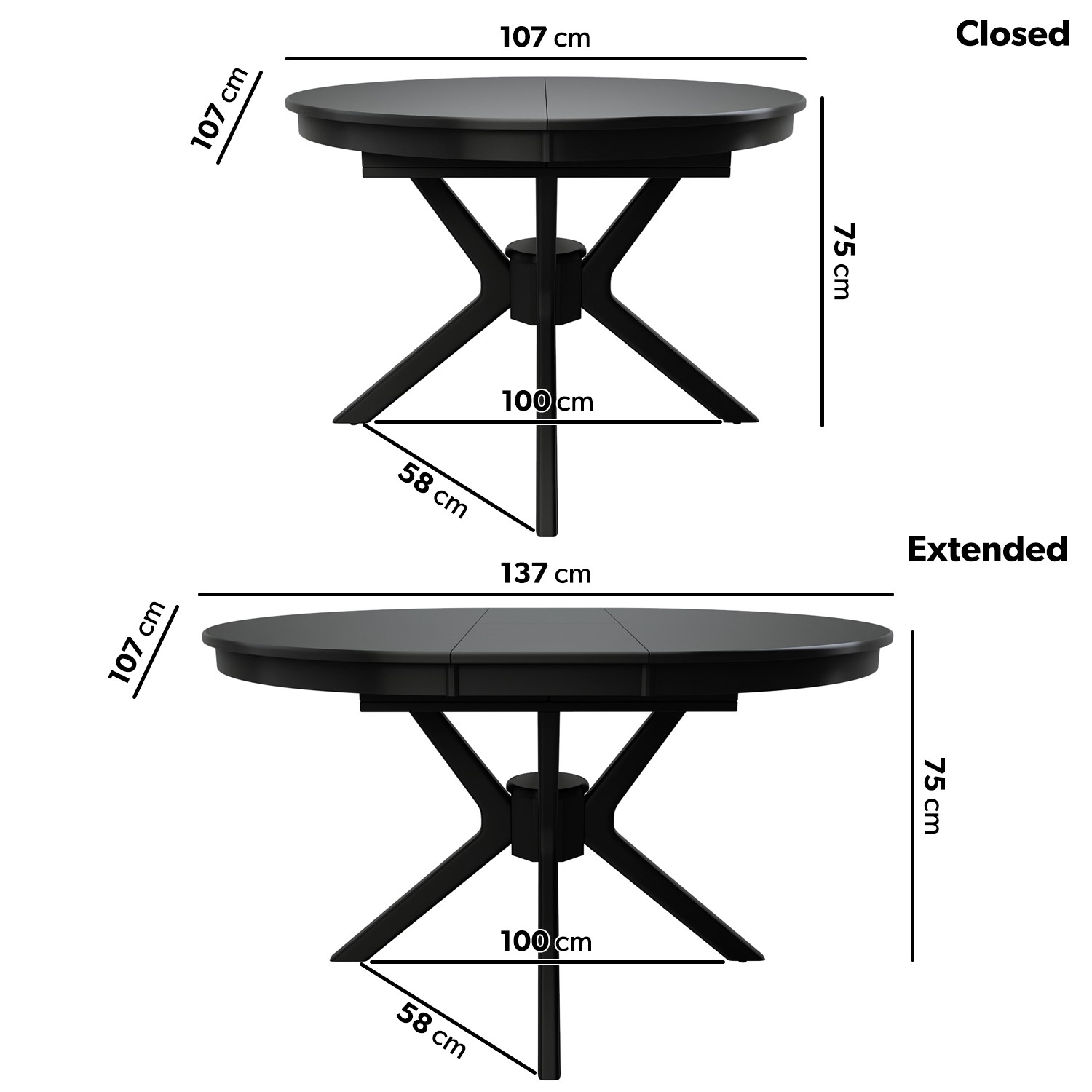 Read more about Large black extendable round to oval dining table seats 4-6 karie